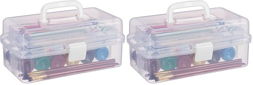 Relaxdays Aufbewahrungsbox 9 Fächer, Sortierbox Bastelmaterial, Nähzeug, HxBxT: 14,5 x 33 x 19 cm, transparent/weiß (Packung mit 2)