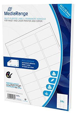 MediaRange Universal-Etiketten, stark haftend, 63.5x33.9mm, weiß, 1.200 Etiketten