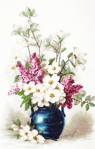 HomeHobbyArt Gobelin Stickpackung Flieder Jasmin 19x29 komplettes Stickset zum Sticken Stickerei Set Stickmuster Zählmuster Handarbeit Stickvorlage Bild Embroidery