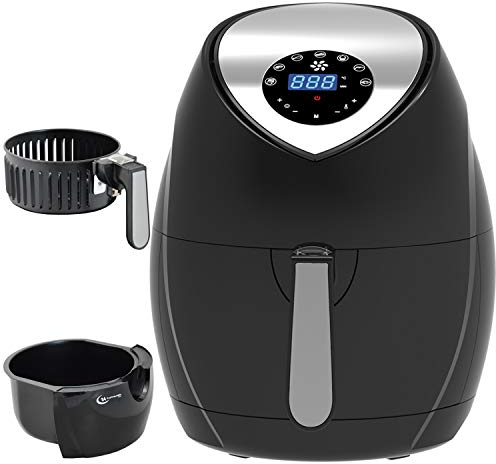 Heissluft Fritteuse ECO-AIR-PROFI DC-1400W schwarz, digitales Touch-Bedienfeld ohne Fett für leckeres, gesundes frittieren ohne Öl - Heissluftofen, Mini Backofen,Timer Grill