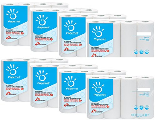 Papernet 32 Kitchen Rolls Original Code 416595 by Papernet Absorbent Wipes 2-Ply in Huge Value Pack 8 x 4 Rolls (32 x 64 Sheets)