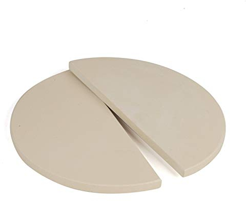 YNNI KAMADO Pair (2) Extra Thick High Temperature Half Moon Pizza Stones Heat Deflector BBQ 38cm TQHMPS38
