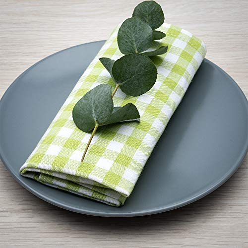 FILU Servietten 8er Pack Halbleinen (Leinen/Baumwolle) Hellgrün/Weiß kariert (Farbe und Design wählbar) 45 x 45 cm - hochwertige Stoffservietten im skandinavischen Landhaus-Stil