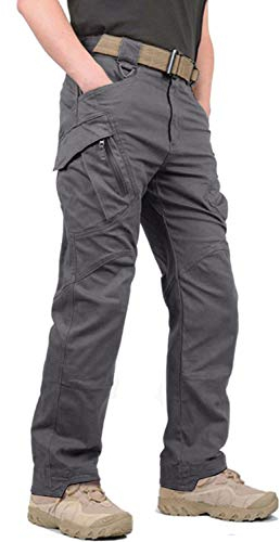 KEFITEVD Men's Tactical Combat Trousers Outdoor Multi Pockets Safari Cargo Trouser, Grey, 38