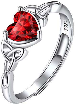 Suplight Damen Solitärring Silber 925 Verstellbarer Ring mit rotem Herz Zikonia synthetischem Granate Geburtsstein von Januar Verlobungsring Hochzeit Schmuck für Mädchen