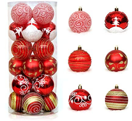 KiKom 2.36 24 Stück Weihnachtskugel Bruchsicher Gemalt Weihnachtsbaumdekoration Set Für Urlaub Hochzeit Weihnachtsdekoration 60mm (Rot)