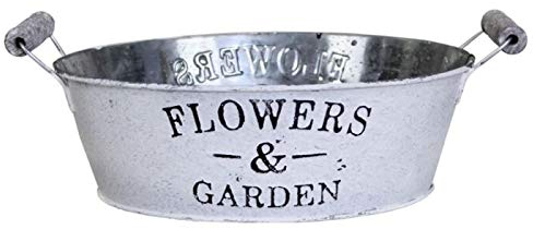 Flowers & Garden Jardiniere ovale en zinc blanc lavé L 18 cm l 11,5 cm H = 7 cm Pot de fleurs Pot décoratif