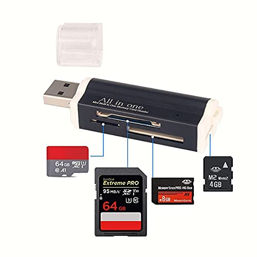 Erisin Adaptador de lector de tarjetas de memoria USB 2.0 externo todo en 1 para Micro SD MMC SDHC M2 TF 4 ranuras compatible con Windows/Mac