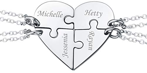 U7 4Stk. Puzzle-Teile Anhänger Halskette personalisiert Edelstahl Herz Puzzle Name Gravur Partnerschaftsketten Halsschmuck Modeschmuck Accessoire für Schwestern Freundinnen Familien