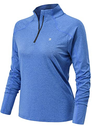 YSENTO Damen Sportshirt Langarm Laufshirt Schnelltrocknend T-Shirt Fitness Yoga Training Langarmshirts mit 1/4 Reißverschluss(Dunkelblau,XL)