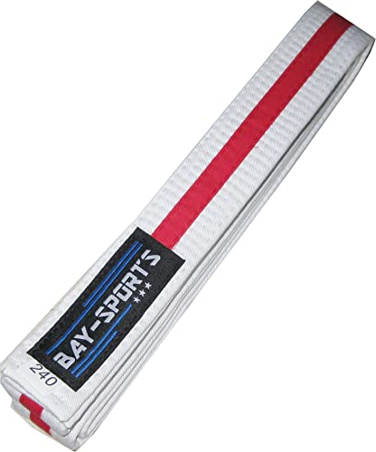 Budogürtel, Kampfsportgürtel, weiß/rot/weiß zweifarbig dreifarbig mit Mittelstreifen Wettkampfgürtel Budo Gürtel Kampfsport Karate Judo Taekwondo (220 cm)