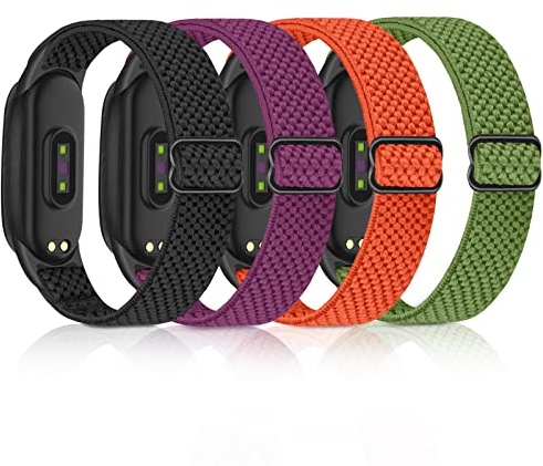 Huamanlou 4 Stück Armband Kompatibel mit Xiaomi Mi Band 7/Mi Band 6/Mi Band 5/Amazfit Band 5 Armband, Weiches Nylon Elastisch Sport Uhrenarmband für Xiaomi Mi Band 7/6/5 Herren Damen