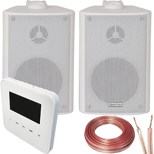 Loops 100W Speaker System - Bluetooth In-Wall Mounted Amplifier - 2x 60W 3 White Wall/Bookshelf Speaker Kit - Wireless Music Streaming Amp