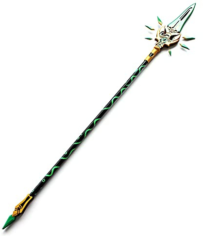 AMOC Genshin Cosplay Outfit Set, 180 cm Genshin XIAO Cosplay - Waffe Primordial Jade Winged-Spear Abnehmbarer Speer