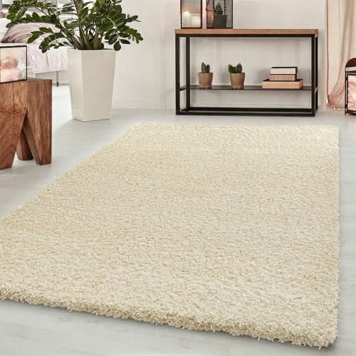 Abaseen Soft Thick Plain Shaggy Living Room Area Rug, Ivory, 200x290cm