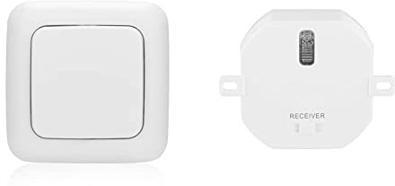 Smartwares Einbau-Funkschalter für Lampen – Plug & Connect – Max. 1000 W – SH4-90260, weiß & Funk-Wandschalter – Plug & Connect – Batteriebetrieben – Weiß – SH4-90162