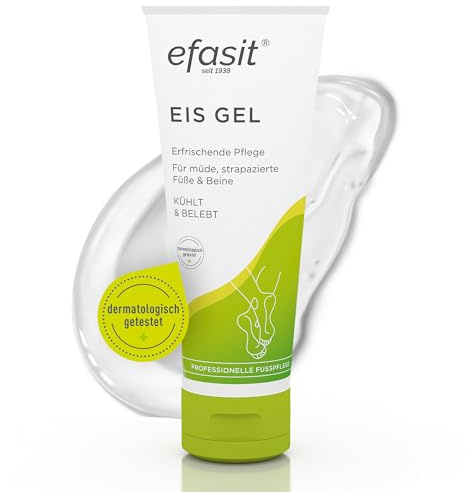 efasit Gel glacé, rafraîchit et tonifie, pour les pieds et les jambes fatigués, nourrit les pieds et les jambes, rapidement absorbé et non gras, végétalien, tolérance cutanée testée dermatologiquement