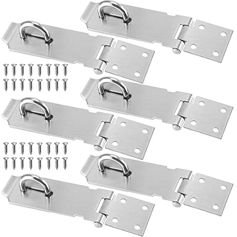 SINJEUN 6 Pack 4 Inch Stainless Steel Padlock Hasp, Shed Lock Door Locks Hasp Latch Packlock Clasp with 48 Mounting Screws for Door Window Cabinet Shed Cage, Silver