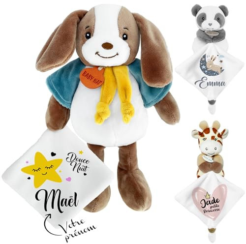 KDO MAGIC - Personalisiertes Schmusetuch - Personalisiert mit einem Namen - Anpassbares Geschenk für Kinder - Geschenkidee zur Geburt, Baby, Geburtstag, Taufe (Motiv: Gelben Stern, Hund)