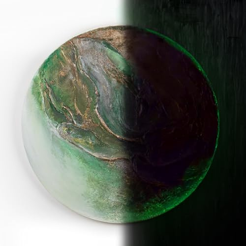 YS-Art Abstrakt Fluoreszierendes leuchtendes Acryl 3D Gemälde auf runder Leinwand Uranus handgemalt Wohnzimmer modern Wohndekor Bild grün echte Kunst 90 cm