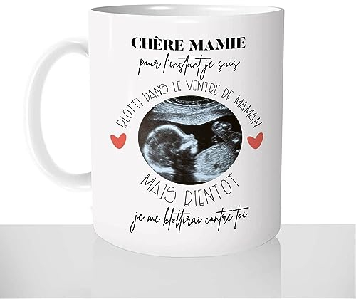 Mug Annonce de Grossesse - Tasse Cadeau Echographie - Idées Cadeaux Original - Photo Personnalisable - Futur Mamie