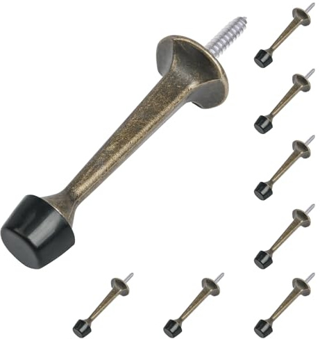 HOMOTEK 8 Pack Heavy Duty Solid Rigid Door Stop with Soft Rubber Tip, Zinc Die Cast Door Stopper Protect Wall & Door,Antique Brass