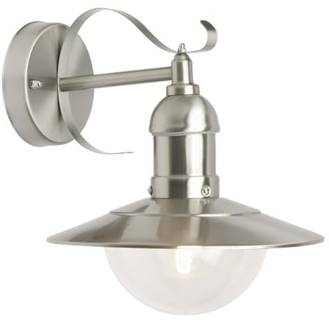 Lightbox hängende Außen Wandlampe - 27 x 24 x 28 cm - moderne Outdoor Wandleuchte - E27, max. 60 W - spritzwassergeschützt (IP44) - aus Metall/Kunststoff - in Edelstahlfarben