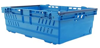 HomeHQ 5x Bale Arm Crates, Nesting Ventilated Plastic Basket, Stacking Supermarket & Storage Crate (35 Litre, BLUE)