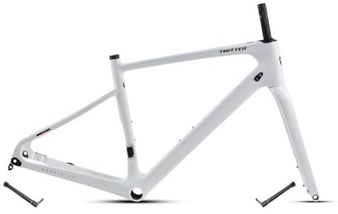 Gravel Rennrad-Rahmensatz Carbon 700C 45/48/51/54CM Scheibenbremse Rahmen Vorne 12x100mm Hinten 12x142mm Steckachsenrahmen Interne Verlegung Leichtgewicht (Color : White, Size : 48CM)
