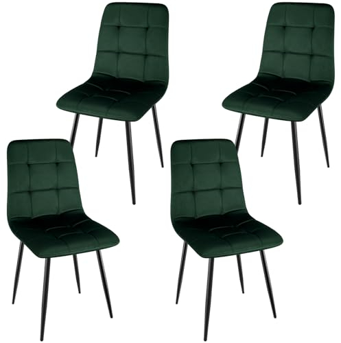 WAFTING Esszimmerstühle 4er Set, gepolsterter Stuhl mit hoher Rückenlehne und holländischem Samtdesign, Esstischstühle mit Metallfuß, für Esszimmer, Wohnzimmer und Empfangsraum, Dunkelgrün
