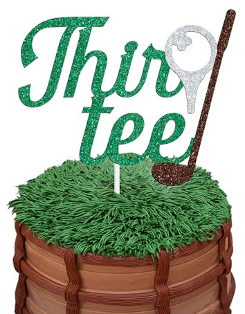 Golf Thir-tee Cake Topper, Golf 30th Birthday Decoration, Funny Golf Theme 30 Thirty Sign for Golfer Fans,30th Birthday Party Decorations Supplies