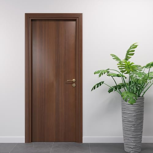 Porte Italiane, Porta Interna a Battente in Laminato High Density, Telaio in Legno e Coprifili Waterproof, con Serratura e Maniglia Hoppe Silver, 80x210 cm con Apertura DX, Colore Noce Nazionale