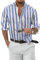 TARAINYA Leinenhemd Herren Langarm Baumwolle Freizeithemd Regular Fit mit Tasche Blau Weiß M