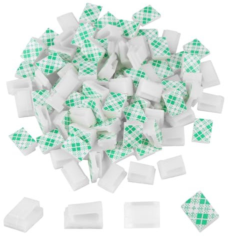 Self Adhesive Cable Clips, White Wire Clips for Cable Management - Strong Adhesion Plastic Flat Cable Clips 100PCS