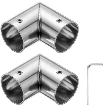sourcing map 2Pcs 90 Degree Structural Pipe Connectors 2 Way End Rails Clamp with Wrench Stainless Steel Corner Pipe Fittings for DIY Shelf Garden Support 1 Fit Pipe Dia, Silvery