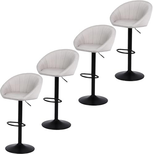 Youhauchair Barhocker 4er Set, Höhenverstellbar Mit Lehne Und Fußstütze - Atmungsaktives Und Schmutzabweisendes Leinengewebe, Beige