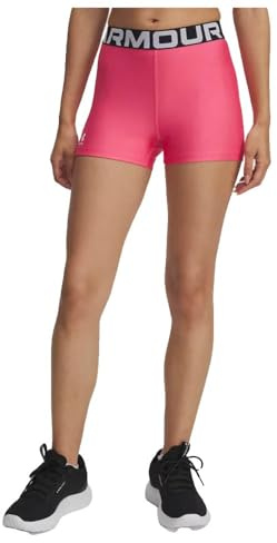 Under Armour Donna HeatGear Shorty, Pantaloni Corti Allenamento Super Leggeri e Traspiranti, Shorts Sportivi da Palestra con Elastico in Vita a Vista e Dettaglio con Logo,Super Pink/White,SM