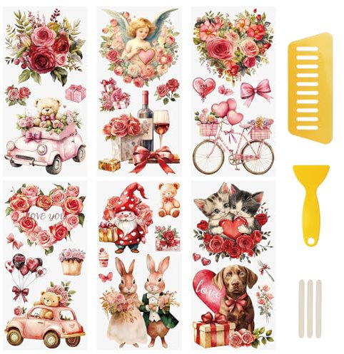 WANDIC 6 Stück Vintage Valentine Rubb On Transfer Aufkleber, Love You Phrase Transfer Decals Show Love Aufkleber für Möbel Scrapbooking Fenster 15 x 30 cm