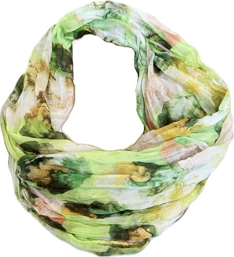 J26 Blumen Mandala Farbverlauf Kreis Seide Sommer Loop Verlauf Regenbogen Rainbow Silk Uni Rundschal Schlauchschal Stola Schal leicht 2025 Neu (Blumen Grün)