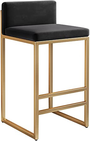 Moderner Barhocker aus Samt mit Rückenlehne, hoher Hocker für Küche, Insel, Pub, exquisites Design, Schwarz und Gold, 65 cm hoch, 1 Stück