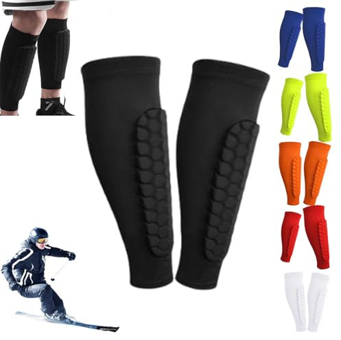 Shindefender Shin Guards, Shin Protector Ski, Ski Schienbeinschoner, 1 Paar Shin Defender Shin Guards Kids, Fit Conforms to The Leg, Shin Pads Cover for Sports (Schwarz, M)