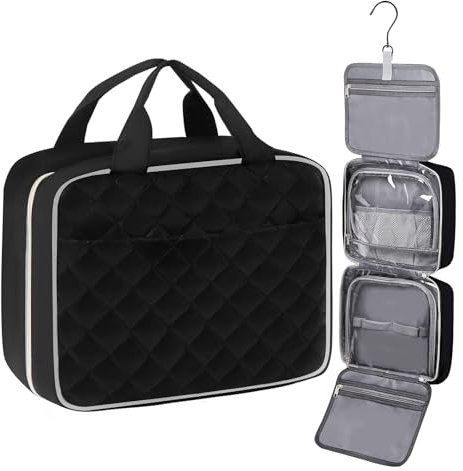 Hanging Toiletry Bag for Women Travel Wash Bag Large Cosmetic Makeup Pouch Organizer with Hanging Hook for Full Sized Container(Hanging Toiletry Bag for Black, L)
