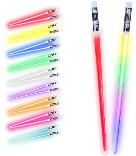 2 Pairs Lightsaber Chopsticks, Reusable LED Glowing Light Saber Chopsticks with 9 Color Modes, Light LED Lightsaber, BPA Free and Dishwasher Safe, for Birthday Carnival Party Holiday