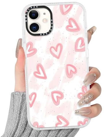 Yirlbey Transparent Handyhülle für iPhone 12/iPhone 12 Pro Hülle, Aesthetic Bunt Herz Muster Niedlich Design Mädchen Geschenk Schutzhülle, Silikon-Rahmen PC-Rückseite Case Cover für iPhone12 6,1