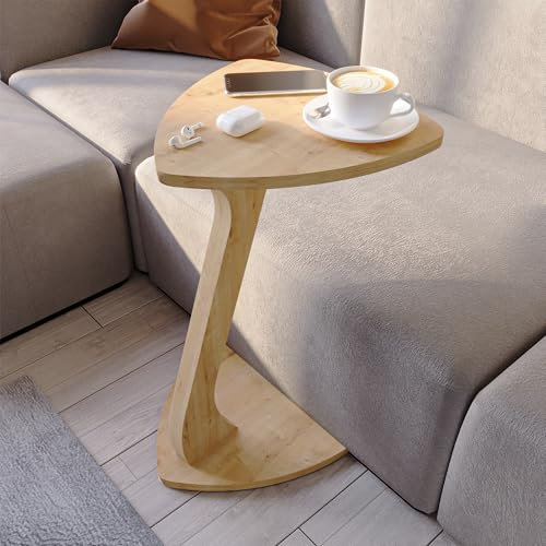 sugodesign Beistelltisch Couch, Kleiner Beistelltisch C-Form, Sofatisch in stylischer Eiche-Optik, Kleiner Couchtisch fürs Wohnzimmer, ideale Ablagefläche für Laptops, Tassen, Trigon