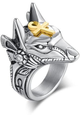 Hasdnker Ring Ringe Damen Bijouterie Herren Vintage Ägyptisches Kreuz Anubis Gott Fingerringe Männer Frauen Punk Wolf Kopf Knöchelringe Boho Statement Schmuck
