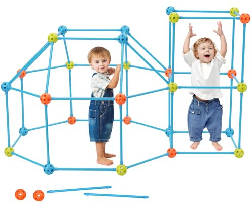 Fort Building Kit für Kinder, 81 Stück DIY Schloss BAU Spielen Zelt Indoor & Outdoor, STEM BAU Spielzeug, Bildungsgeschenk für Mädchen und Jungen
