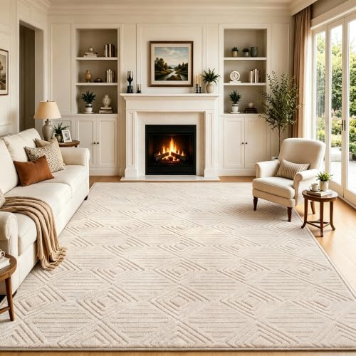 Capslpad Teppich Wohnzimmer 200x300cm, Großer Kurzflor Waschbarer, Beige | Teppiche 3D Effekt Flauschige Rutschfest Carpet für Kinderzimmer Esszimmer Küchen Schlafzimmer