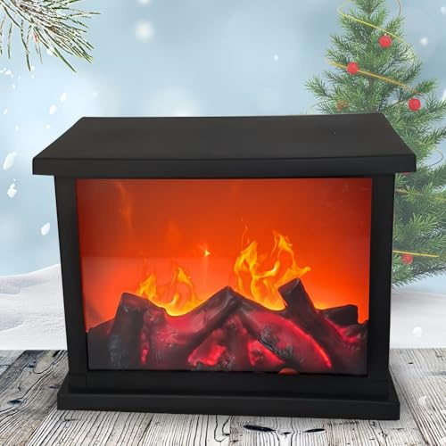 Simulierte LED Kamin Laterne USB & Akku betrieben Flammenloses Licht mit Simulation Flamme Tisch Dekorative Lampe Mini Kamin Ornament für gemütliche Heimdekor Freistehende elektrische Holzberner