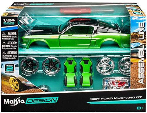 alles-meine.de GmbH Ford Mustang Shelby GT 1967 I 2. Generation Coupe Schwarz mit Grün Bausatz Kit 1/24 Modell Auto mit individiuellem Wunschkennzeichen